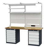 Werkbank met 2 schuifladenkasten en opbouw 2000x600, hoogte 860, 960 of 1060 mm