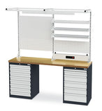 Werkbank met 2 schuifladenkasten en opbouw 2000x600, hoogte 860, 960 of 1060 mm