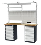 Werkbank met 2 schuifladenkasten en opbouw 2000x600, hoogte 860, 960 of 1060 mm